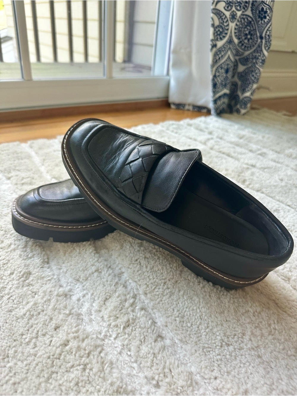 Women’s Black Leather Woven Penny Loafers